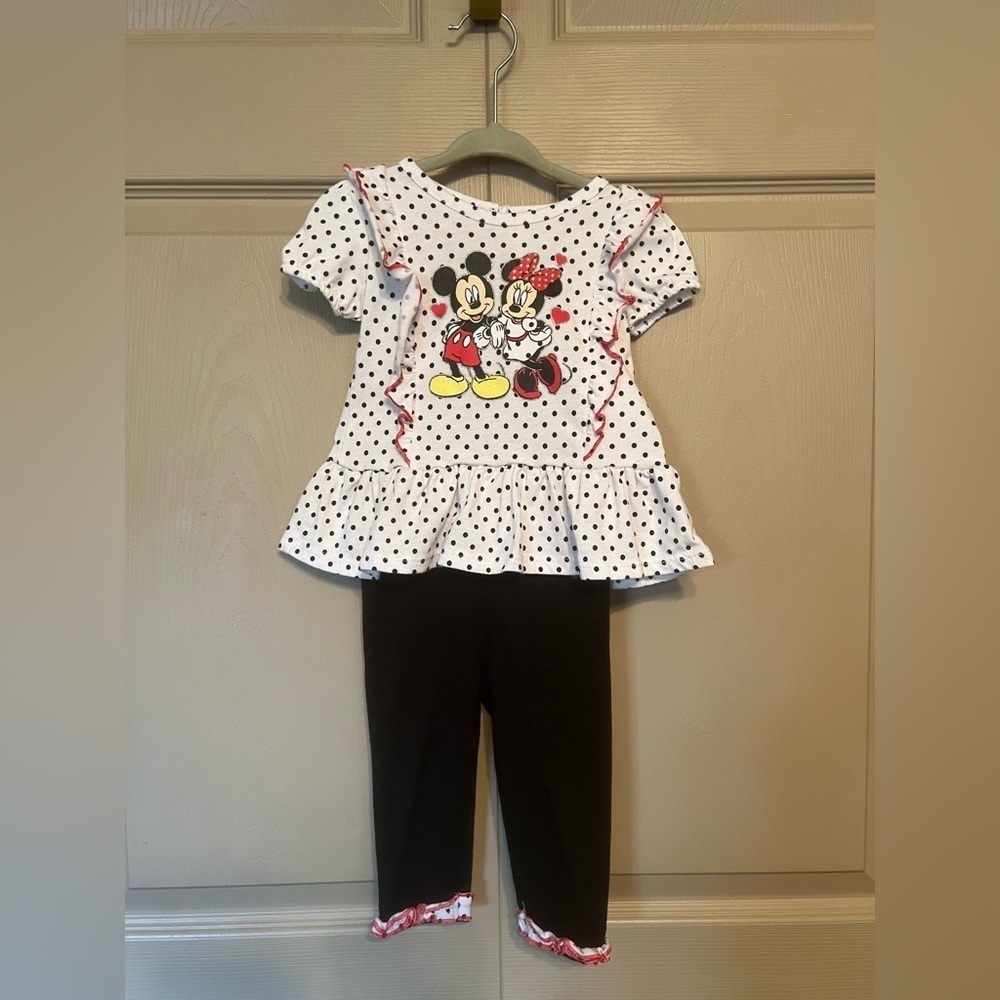 Disney NWOT Baby White and Black Polka Dot Outfit